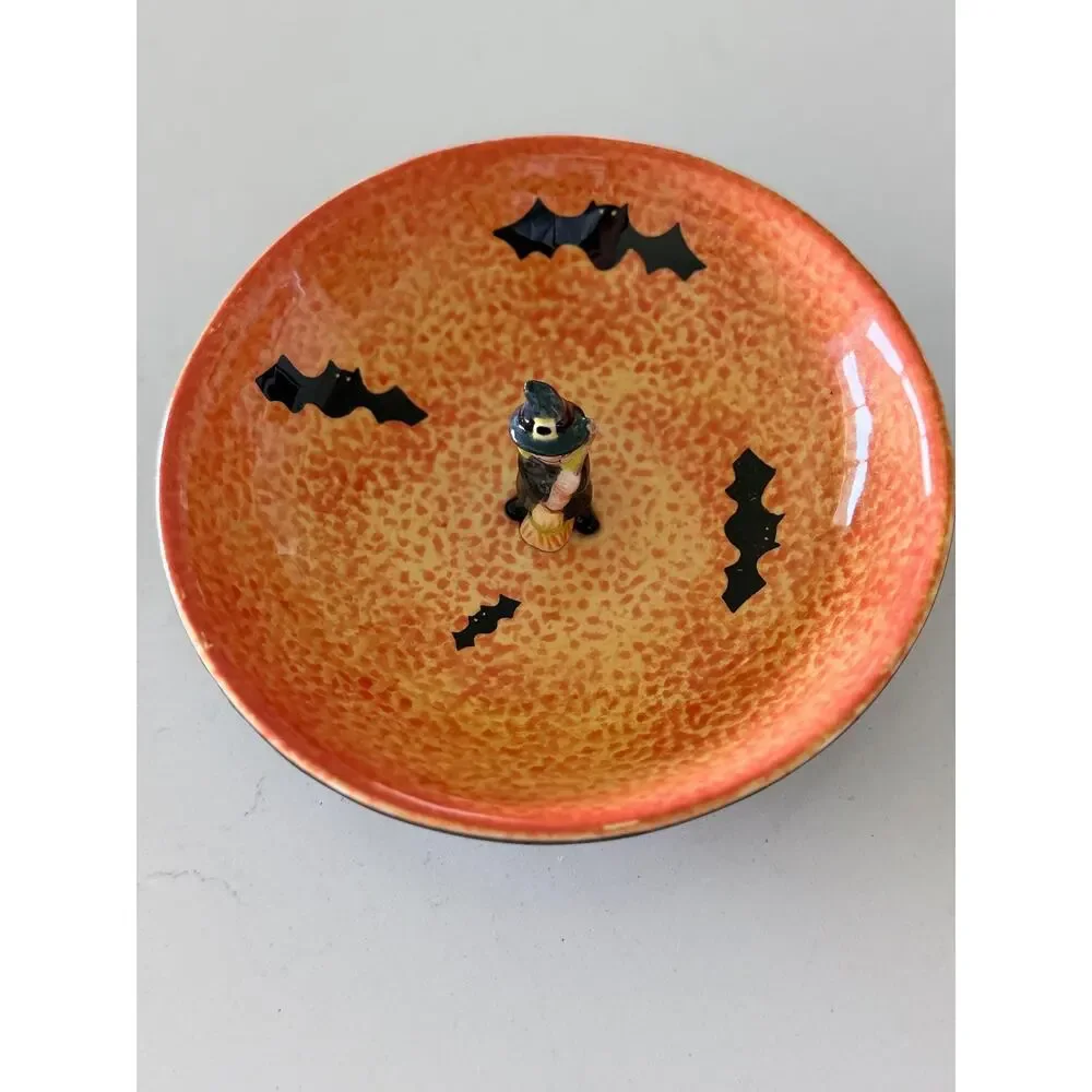 Vintage 1990s Target Halloween Witch Candy Dish, Ceramic Bat Bowl, Retro Decor